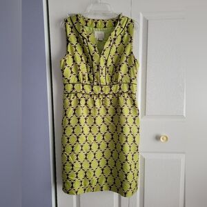 Kate Spade Lime Green Silk Patterned Sleeveless Dress With Lining And Pockets